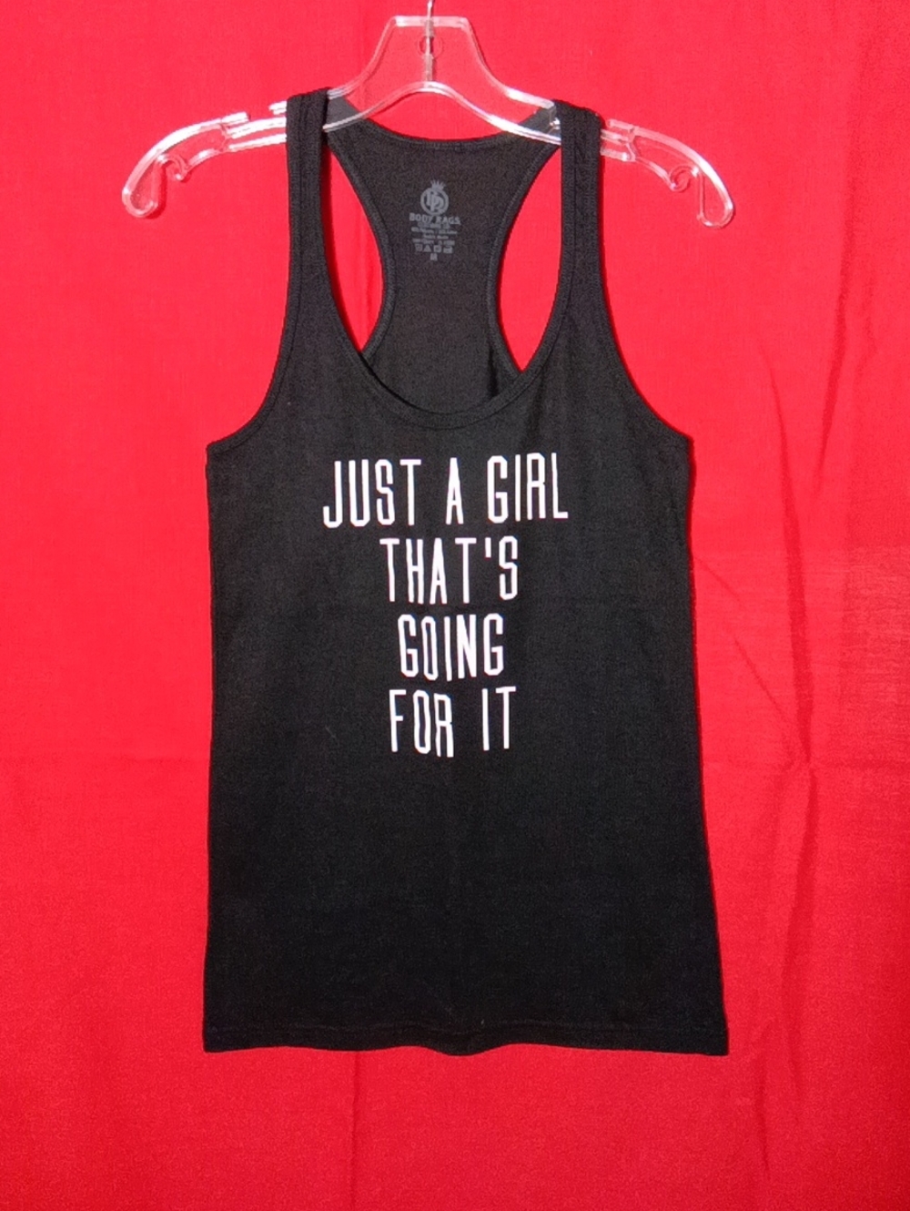 Black Graphic Racerback Muscle Tee - 'Just a Girl That's Going For It'